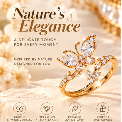 Elegant Gold Butterfly Ring – Sparkling Cubic Zirconia Open Ring for Women