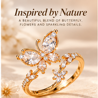 Elegant Gold Butterfly Ring – Sparkling Cubic Zirconia Open Ring for Women