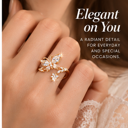 Elegant Gold Butterfly Ring – Sparkling Cubic Zirconia Open Ring for Women