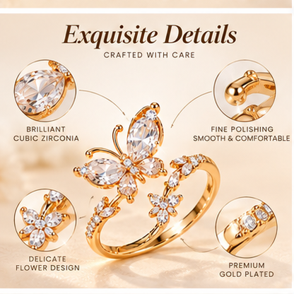 Elegant Gold Butterfly Ring – Sparkling Cubic Zirconia Open Ring for Women