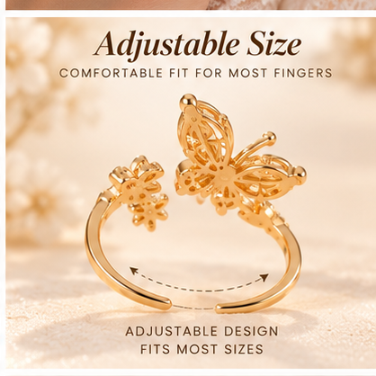 Elegant Gold Butterfly Ring – Sparkling Cubic Zirconia Open Ring for Women