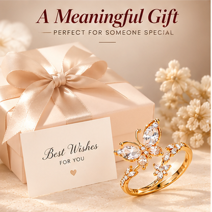 Elegant Gold Butterfly Ring – Sparkling Cubic Zirconia Open Ring for Women
