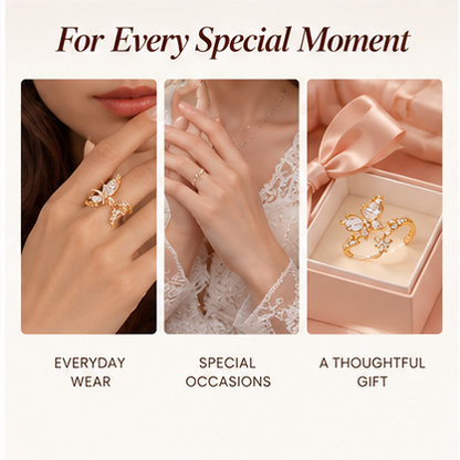 Elegant Gold Butterfly Ring – Sparkling Cubic Zirconia Open Ring for Women