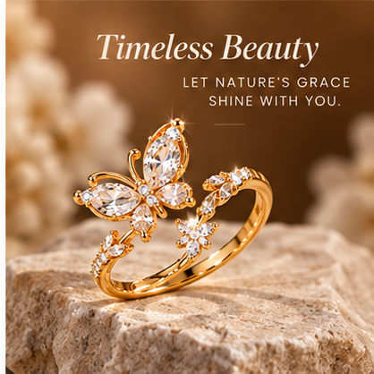 Elegant Gold Butterfly Ring – Sparkling Cubic Zirconia Open Ring for Women
